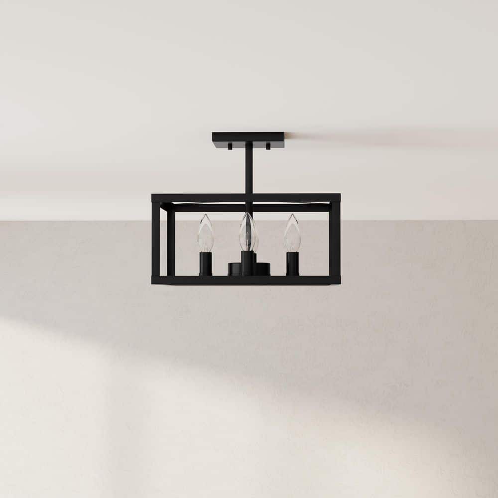 Hillcrest Matte Black 4-Light Semi-Flush Mount with Clear Glass