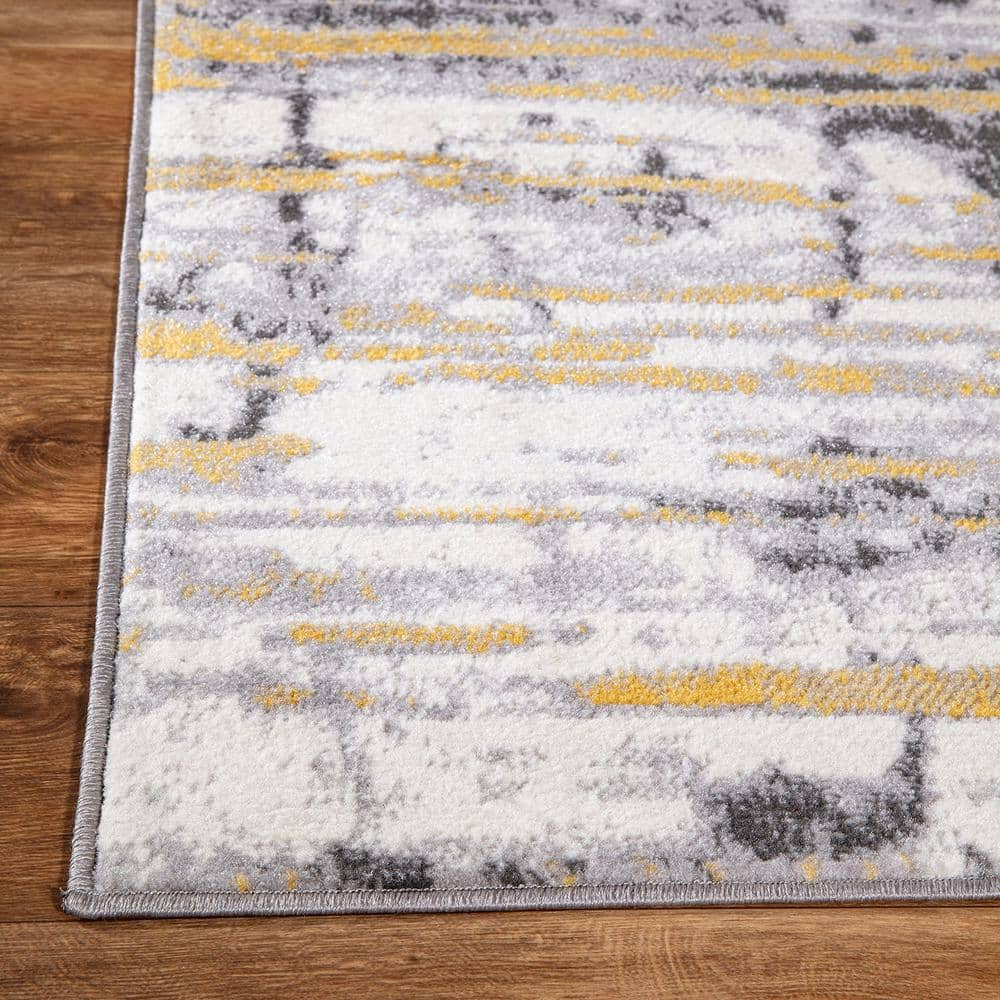 Yellow and Gray Abstract 8' x 10' Synthetic Area Rug