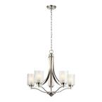 Elmwood 5-Light Brushed Nickel Modern Transitional Hanging Candlestick Chandelier with Satin Etched Glass Shades