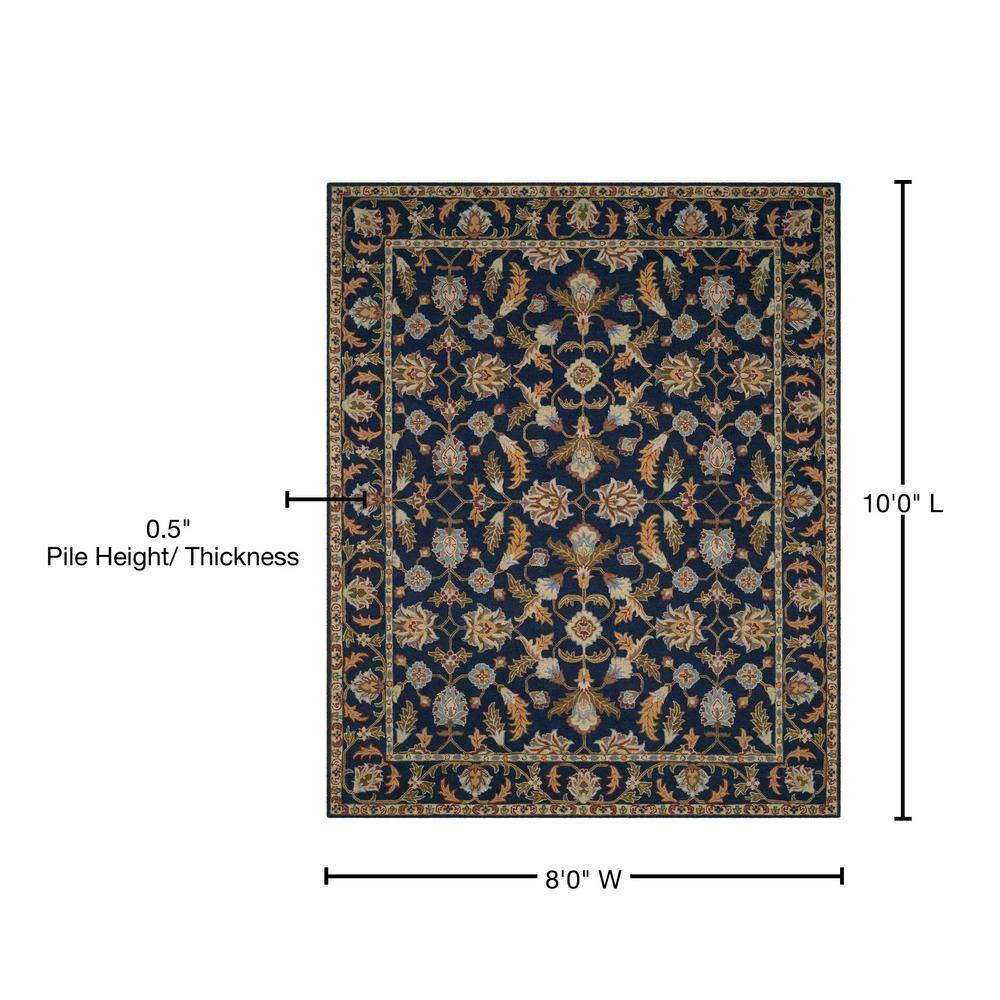 Blossom Navy Blue Handmade Wool 8' x 10' Area Rug