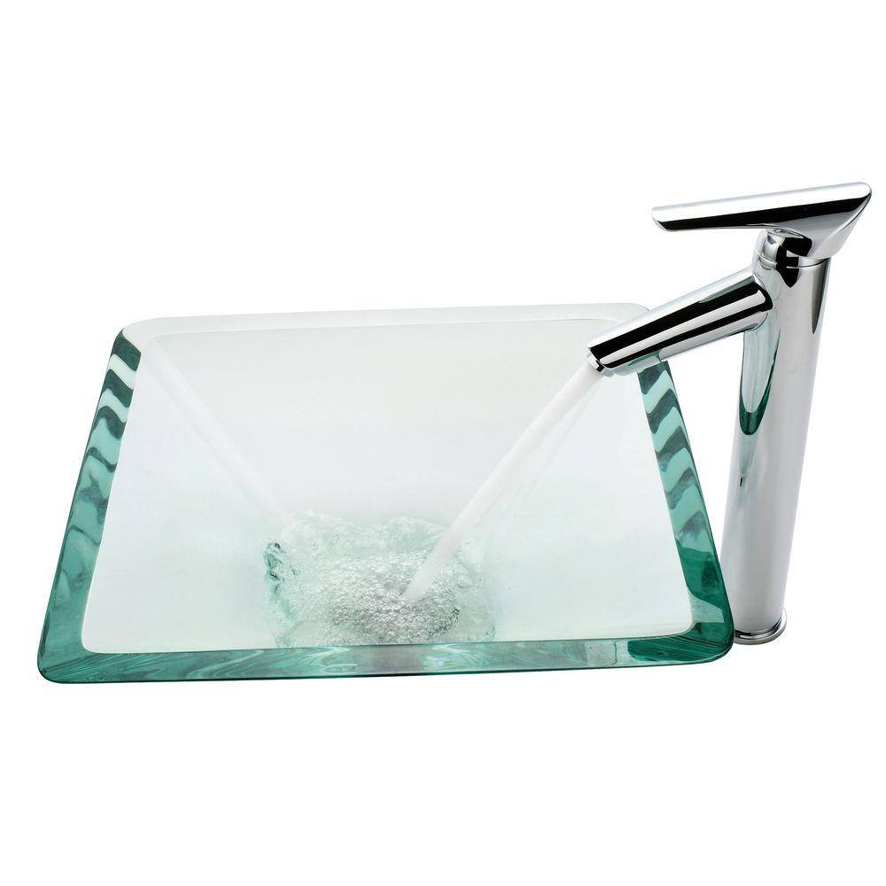 Clear Square Glass Above-Counter Vessel Sink