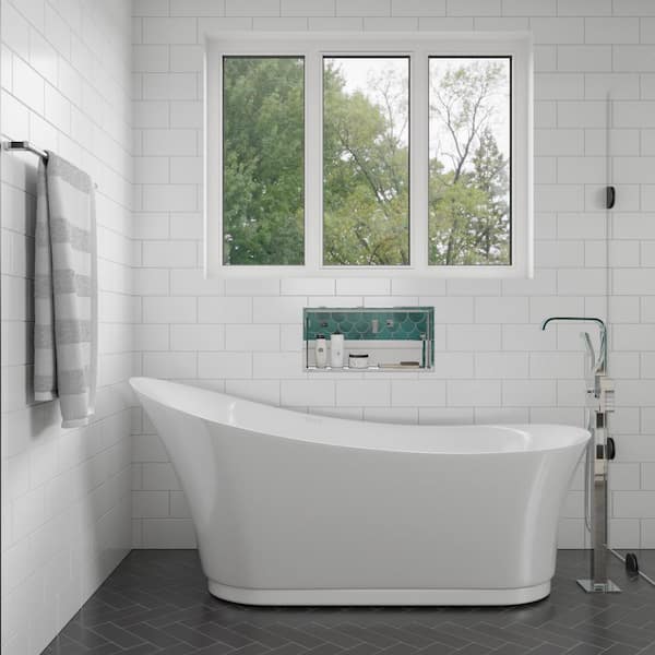 EAGO 69 in. Acrylic Flatbottom Air Bath Bathtub in White