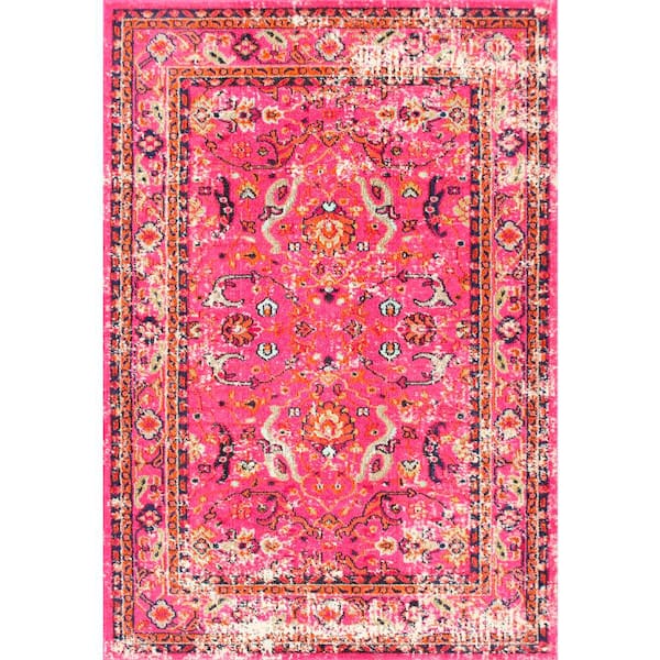 nuLOOM Anabel Distressed Floral Pink 5 ft. x 8 ft. Area Rug