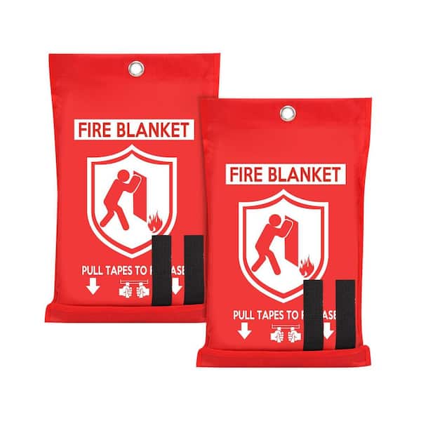 Fiberglass Emergency Survival Fire Blanket Home Kitchen Fireplace Grill BBQ Fireproof 2-Pack 40 x 40 in.