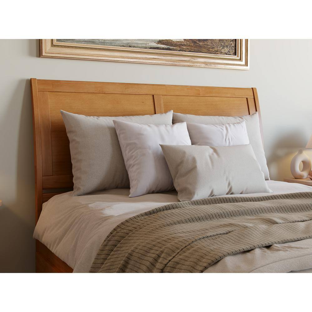 Light Toffee Queen Wood Platform Bed with Trundle and Headboard