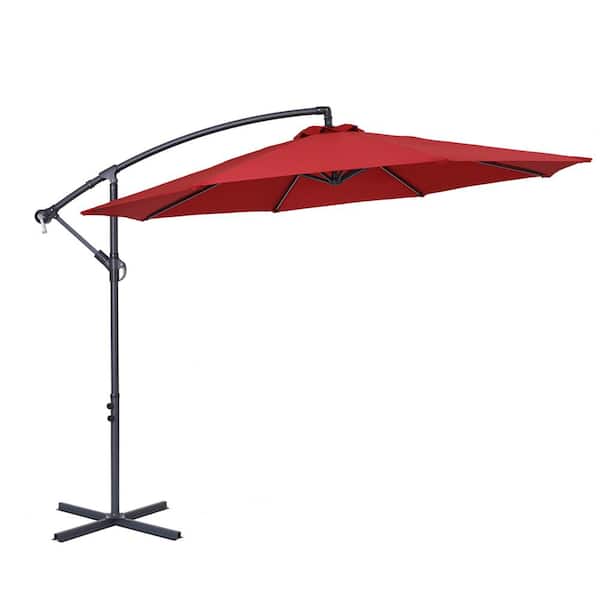Kadehome 10 ft. Steel Pole Octagon Cantilever Patio Umbrella in Red with Stand and without Base