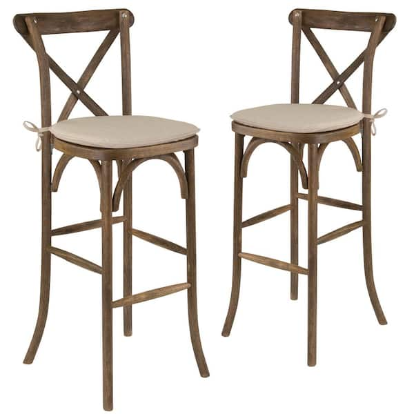 Carnegy Avenue Dark Antique Wood Cross Back Bar Stools (Set of 2)