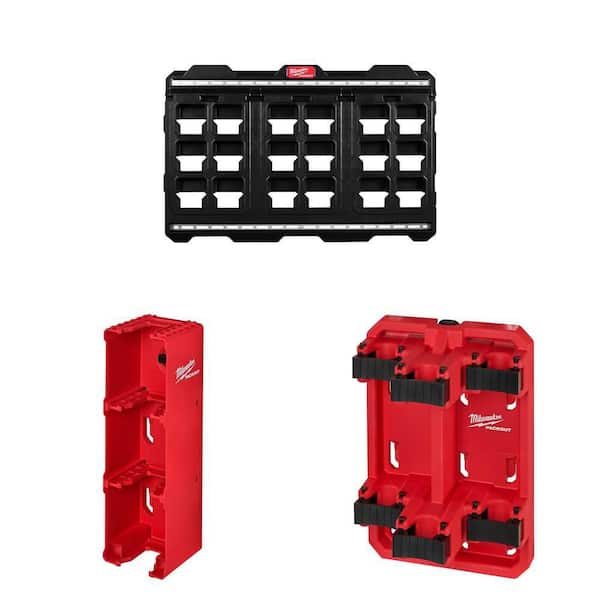 20 in. x 30.75 in. Black Wall Plate, PACKOUT M18 Battery Rack, and Long Handle Tool Rack Combo