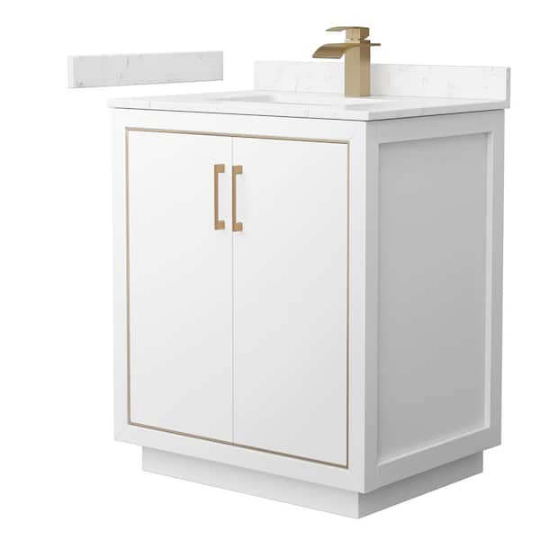Wyndham Collection Icon 30 in. W x 22 in. D x 35 in. H Single Bath Vanity in White with Carrara Cultured Marble Top