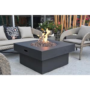 Branford 34 in. x 17 in. Square Concrete Natural Gas Fire Pit Table in Black