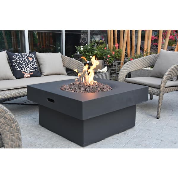 Modeno Branford 34 in. L x 34 in. W x 17 in. H Square Black Concrete Natural Gas Fire Table with