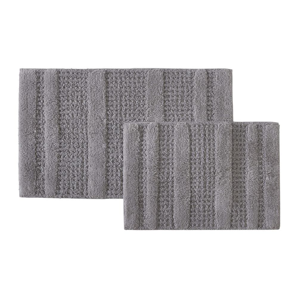 KCNY Waffle Gray Cotton Tufted 2- Piece Bath Rug Set