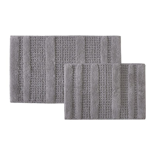 Unbranded KCNY Waffle Gray Cotton Tufted 2- Piece Bath Rug Set