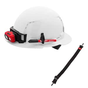 BOLT White Type 1 Class C Full Brim Vented Hard Hat with 4 Point Ratcheting Suspension and BOLT Hard Hat Chin Strap