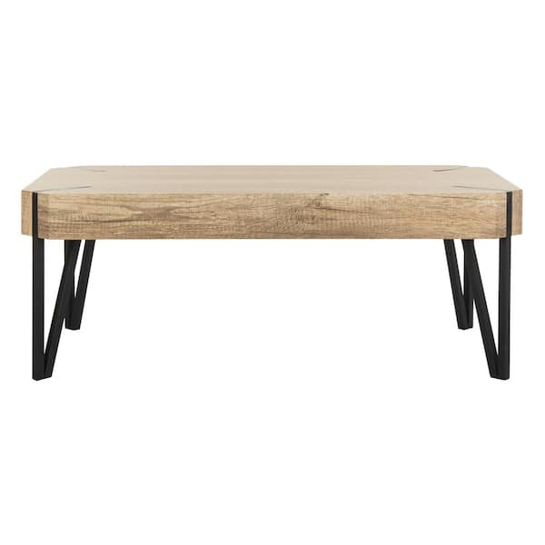 SAFAVIEH Liann 44 in. Brown/Black Large Rectangle Wood Coffee Table with Adjustable Height