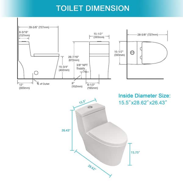 Xzkai 12 in. 1-Piece 1.6/1.1 GPF Dual Flush Elongated Toilet