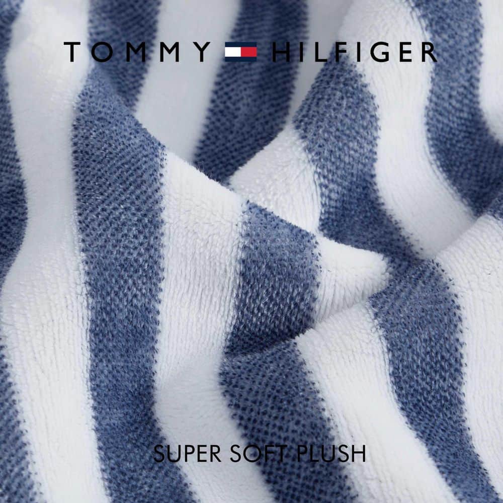 Laguna Beach Stripe 1-Piece White/Deep Blue Reversible Lush Plush Fleece 50 x 70 Throw Blanket