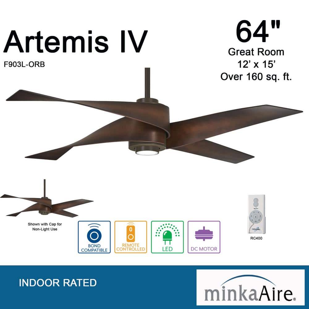 Artemis IV 64" Oil Rubbed Bronze Ceiling Fan with White Glass LED Light