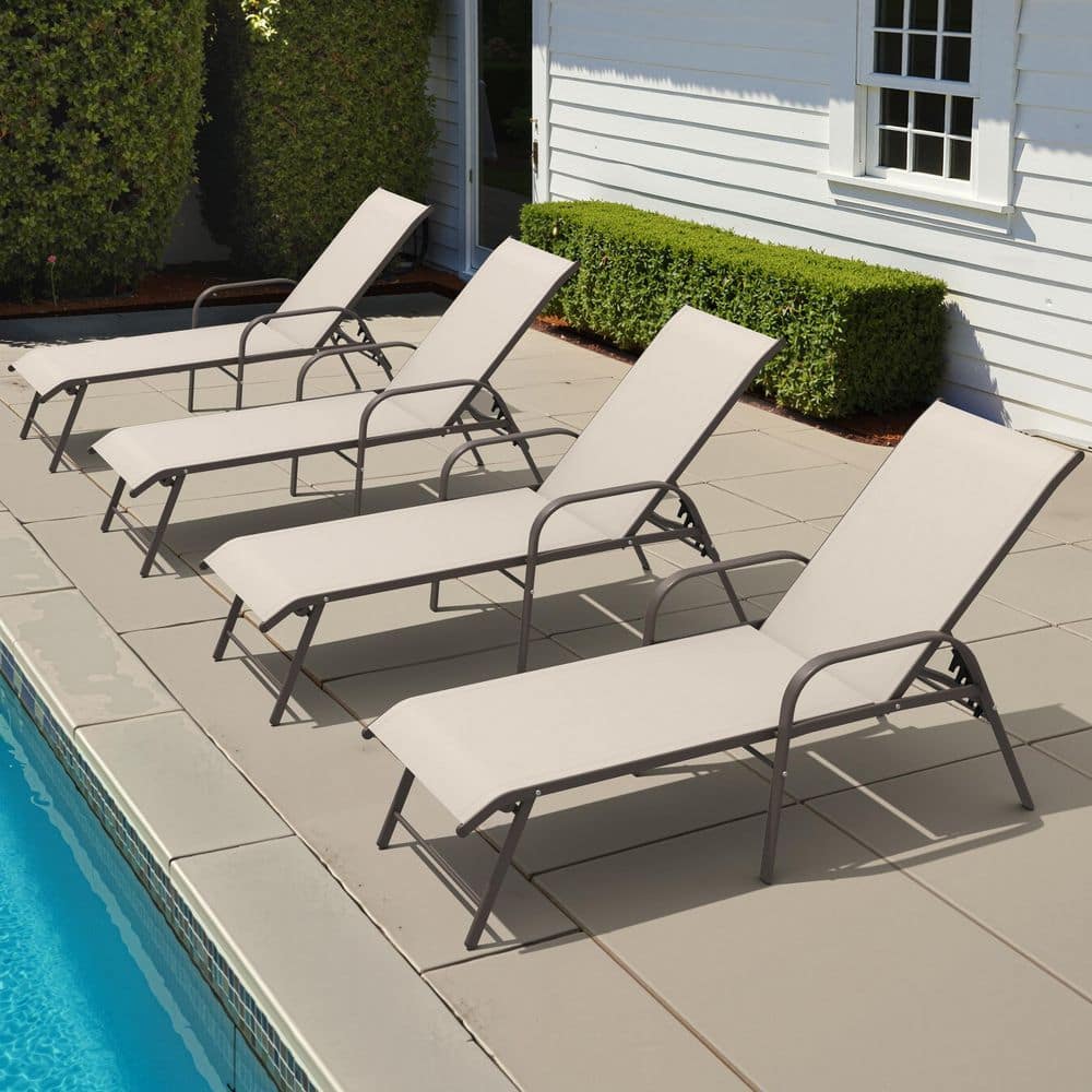 4-Piece Metal Outdoor Chaise Lounge Adjustable Aluminum Lounge Chair with Quick-Drying Textilene Fabric in Champagne price history on PriceWatchPro