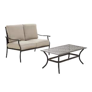 2-Piece Metal Outdoor Loveseat with Beige Cushions
