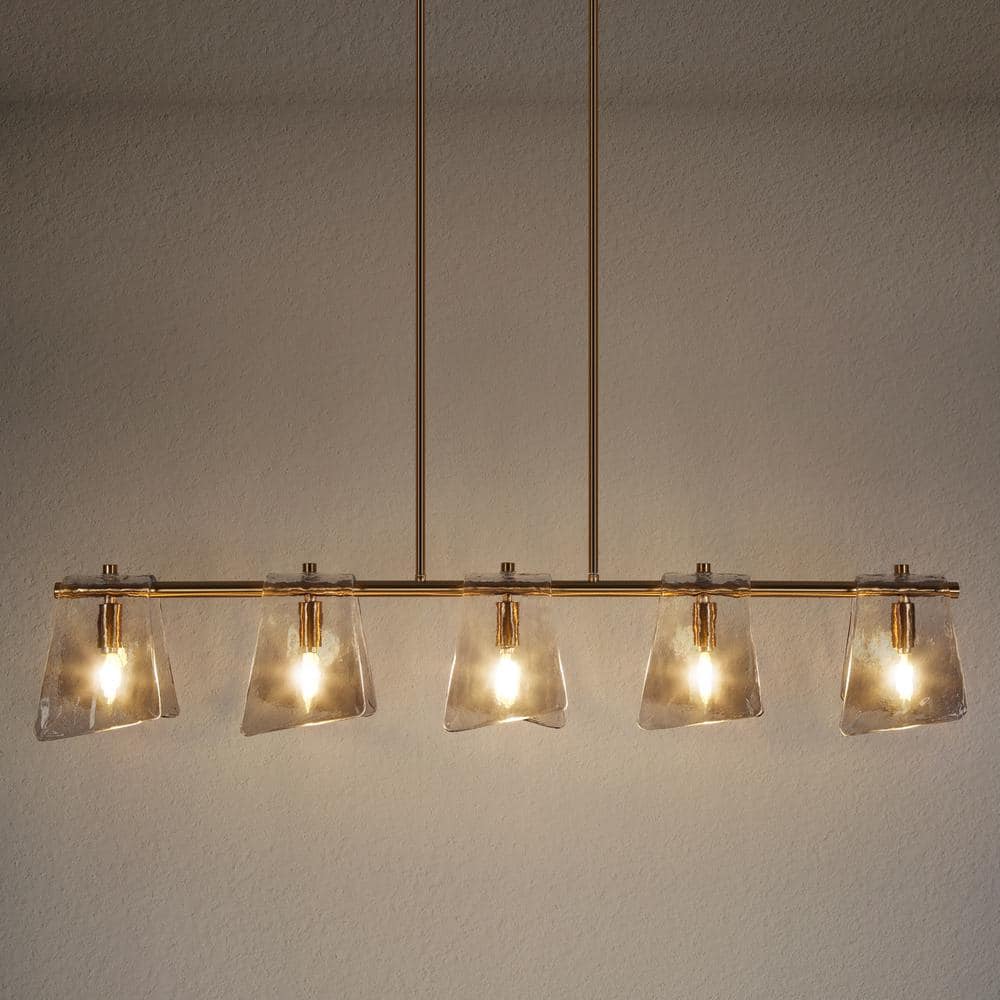 41.5" Gold and Smoky Gray Glass Linear Chandelier