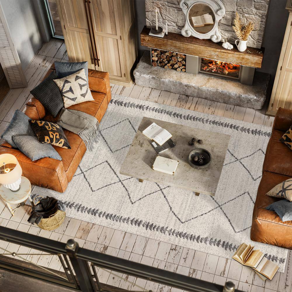 Moroccan HYPE Cream/Gray Geometric Braided 4'x6' Area Rug
