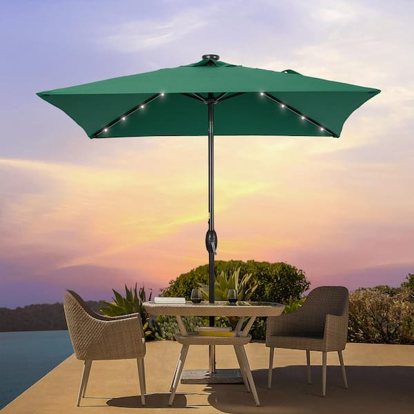 Sonkuki 6.5 ft. x 6.5 ft.LED Square Patio Market Umbrella - Stylish, Sun-Protective, Enhance Your Outdoor Oasis, Dark Green