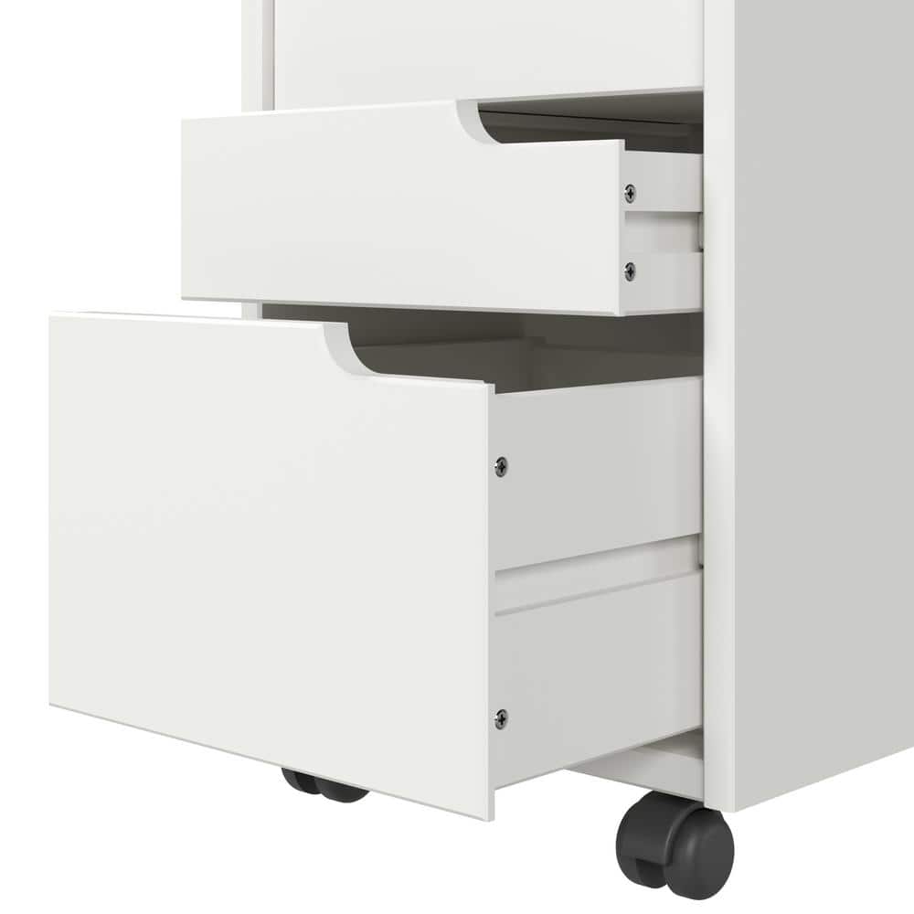 White Solid Wood 5-Drawer Rolling Storage Cart