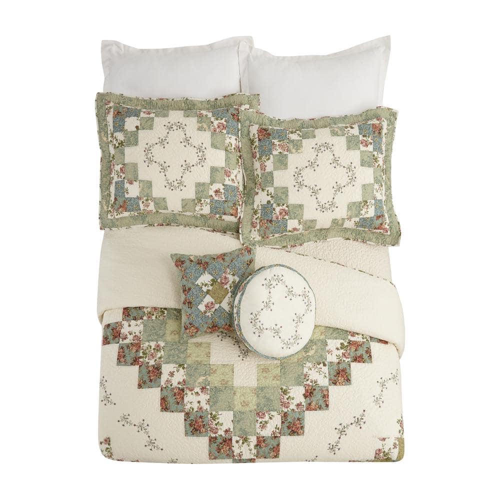Olivia Heirloom Green Floral Embroidered 16x16 Decorative Pillow