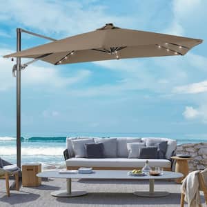 Taupe Premium 9x9FT LED Cantilever Patio Umbrella - Outdoor Comfort with 360° Rotation and Canopy Angle Adjustment