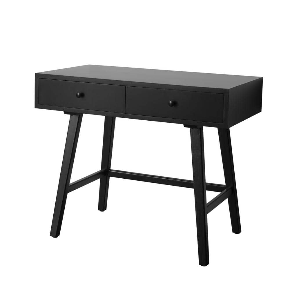 DEVON & CLAIRE Finn 36 in. Black Rectangle Wood Writing Desk Console Table MDV214291BLK The