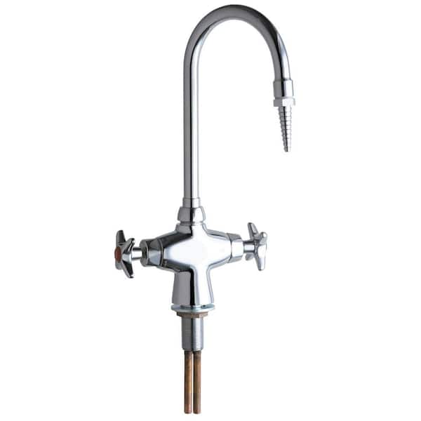 Chicago Faucets Single Hole 2-Handle High Arc Laboratory Faucet in Chrome with 5-1/4 in. Rigid/Swing Gooseneck Spout