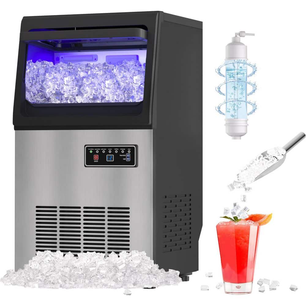 13.5 in. 90 lbs. Freestanding Commercial Nugget Ice Maker Machine in Stainless Steel with 15 lb. Ice Storage Bin