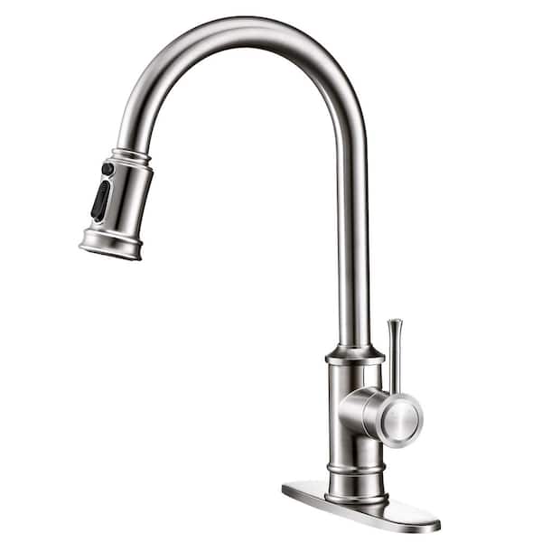 Lukvuzo Single Handle Pull Down Sprayer Kitchen Faucet with Pull Out Spray Wand High Arc Stainless Steel in Brushed Nickel