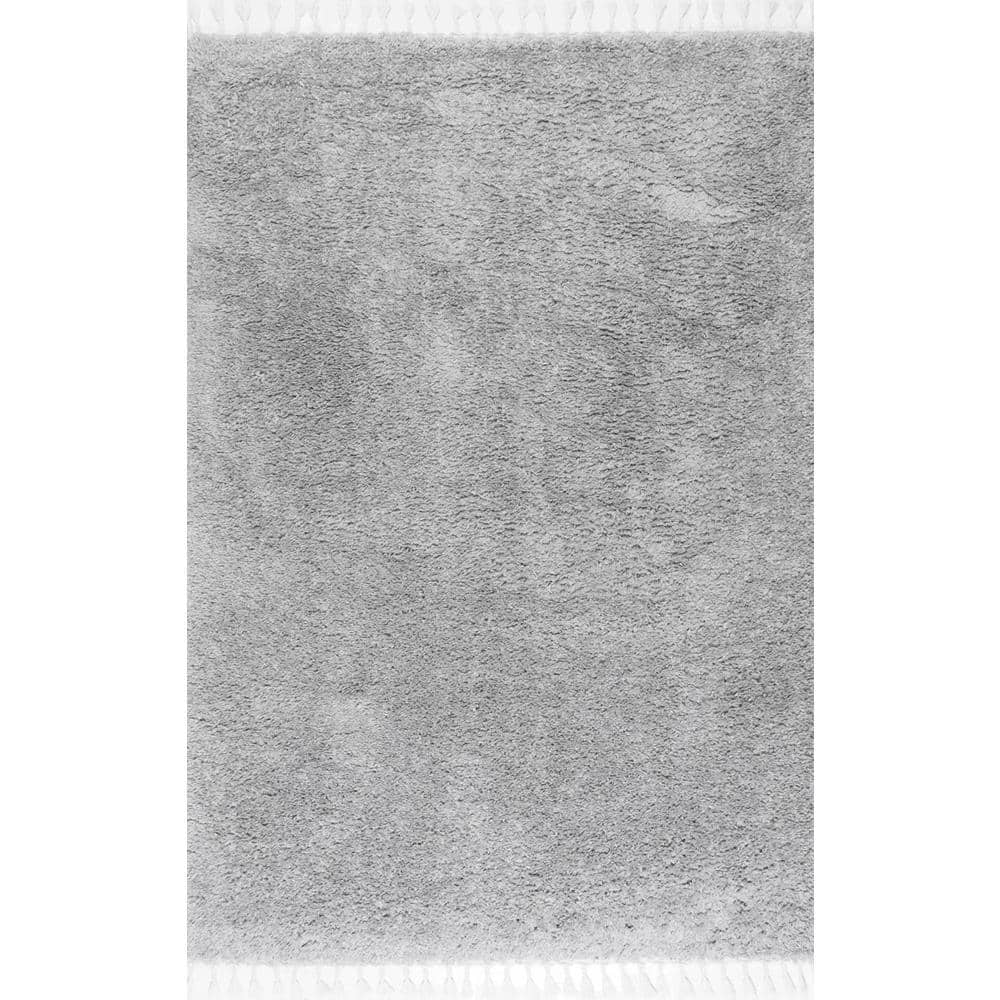 Braided Tassel Edge Shag Rug in Gray, 3' x 5', Synthetic Easy Care