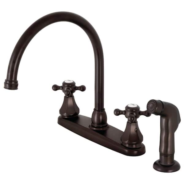 Kingston Brass Metropolitan Double Handle Deck Mount Standard Kitchen Faucet with Sprayer in Oil Rubbed Bronze