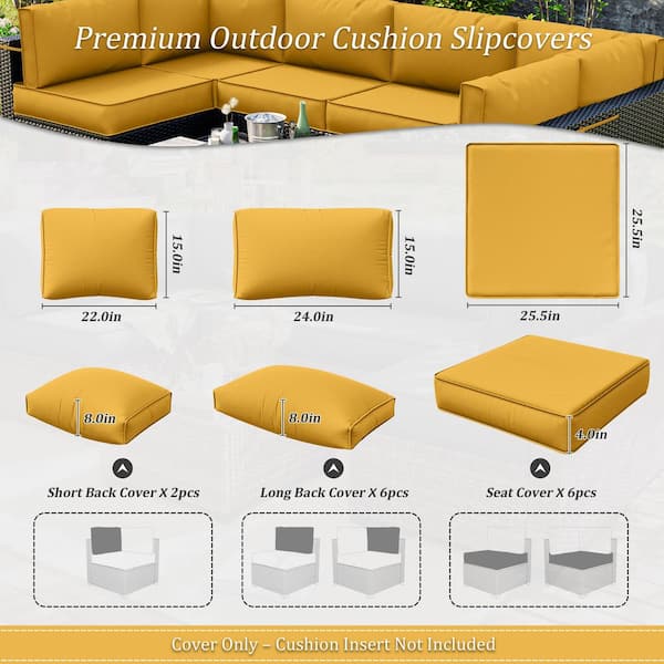 14-Pieces Patio Cushion Covers Replacement with Zipper for Sectional Sofa Set, Slipcovers for Outdoor Cushions Yellow