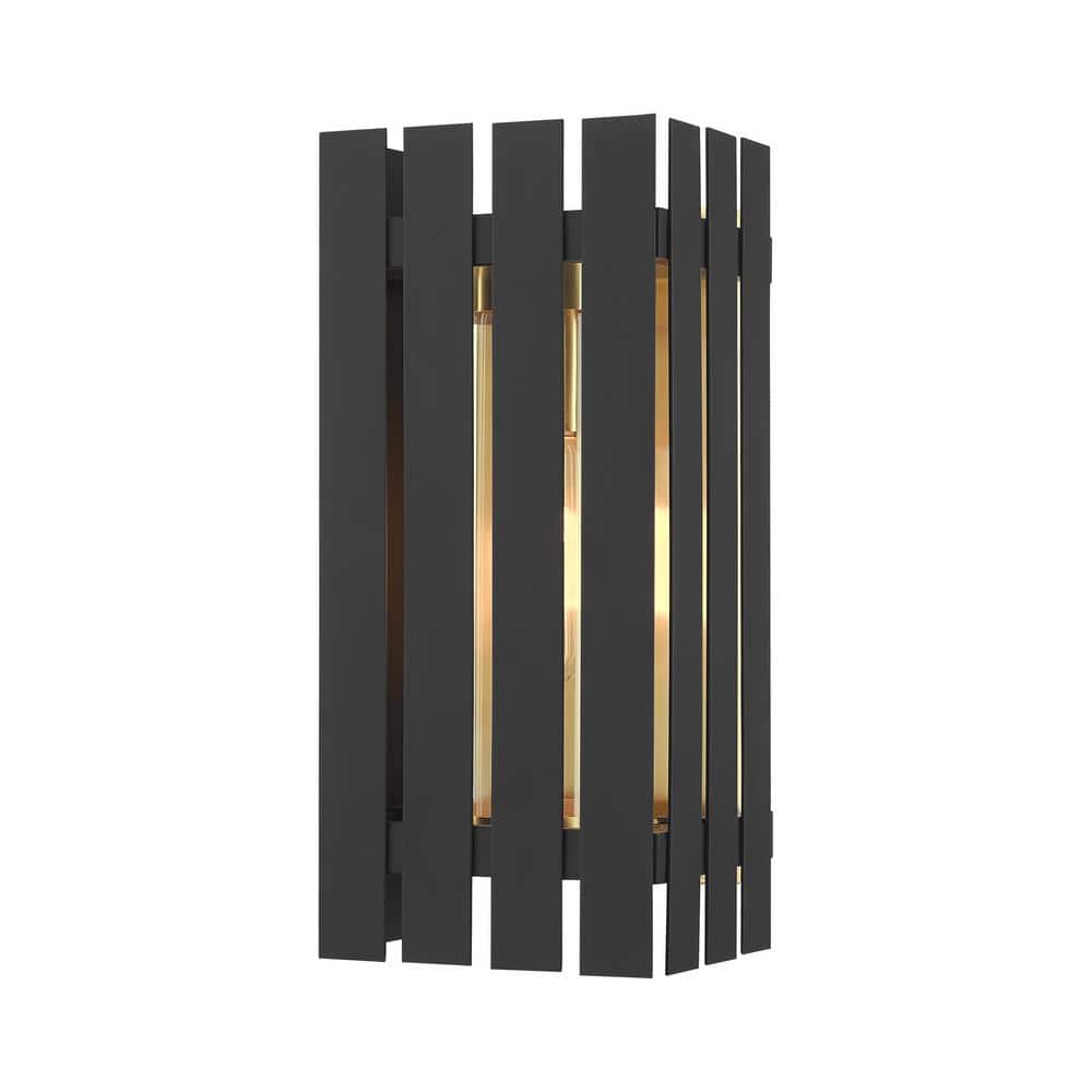 Black and Satin Brass Dimmable Outdoor Wall Lantern with Clear Glass