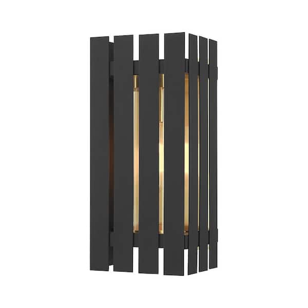 AVIANCE LIGHTING Bellshire 13 in. 1-Light Black Outdoor Hardwired Wall Lantern Sconce with No Bulbs Included
