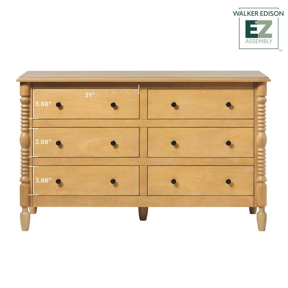 Modern Farmhouse Easy Assembly Natural 6-Drawer 54 in. Solid Wood Spindle-Detailing Dresser - thumbnail 5