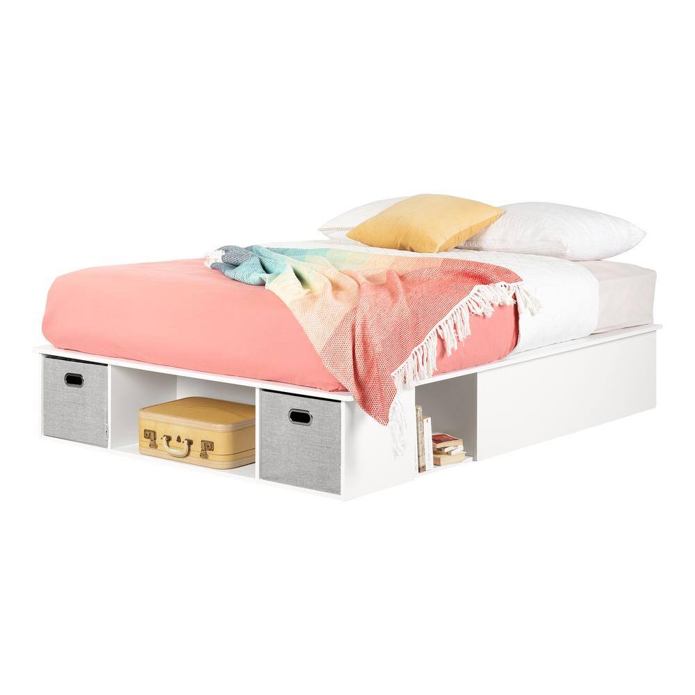 Full White Upholstered Captain's Storage Bed with Drawers