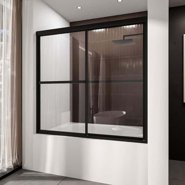 Alvin 59 in. W x 56 in. H Sliding Framed Tub Door in Matte Black Finish