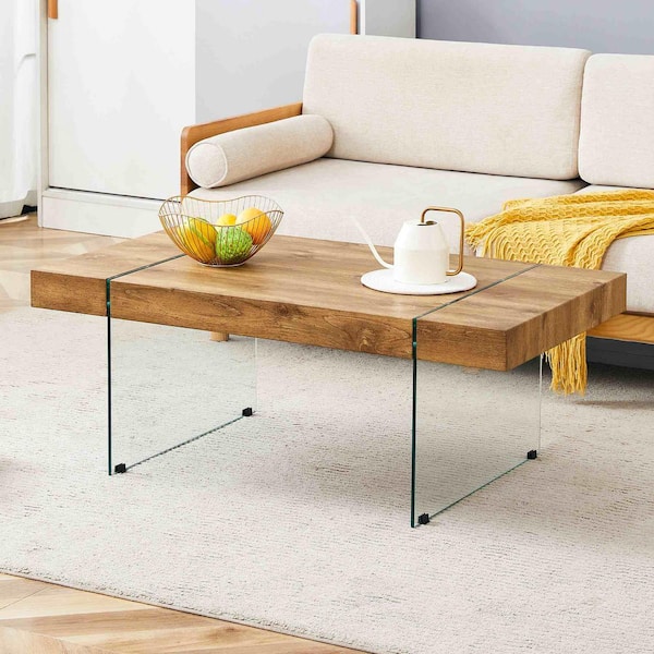 43.3 in. Wood Rectangle Glass Coffee Table