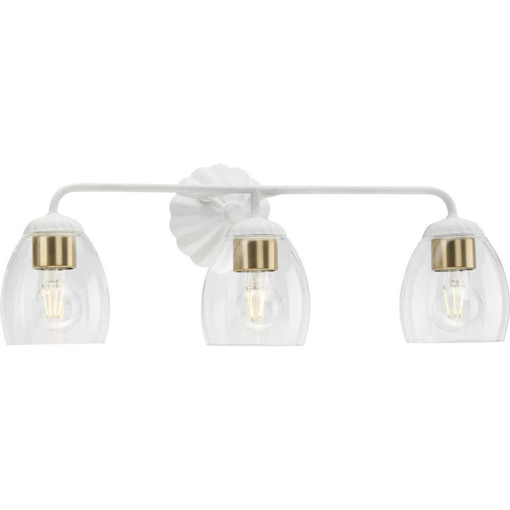 Quillan White Plaster 3-Light Vanity with Clear Glass Shades