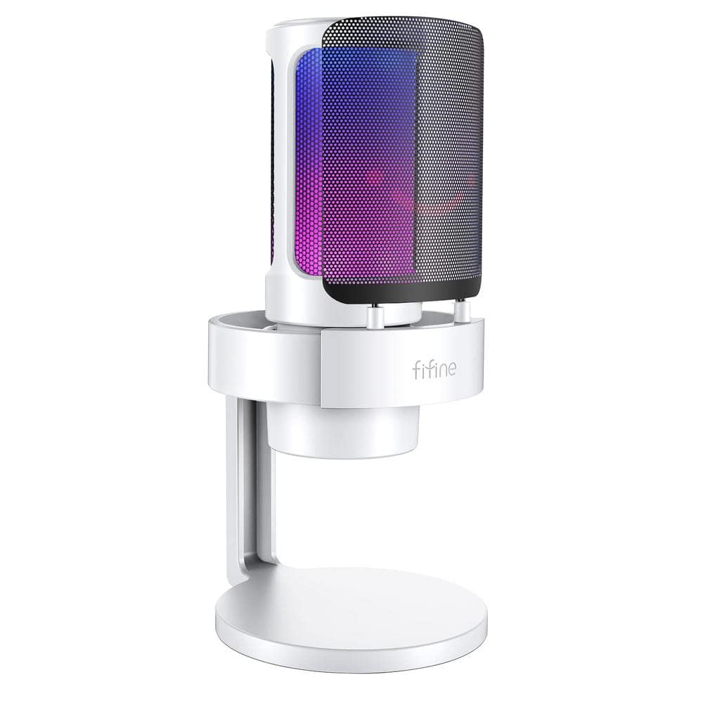 Clear Sound USB Gaming Microphone in White with Noise Reduction and Control