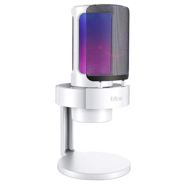 Clear Sound USB Gaming Microphone in White with Noise Reduction and Controllable RGB Light