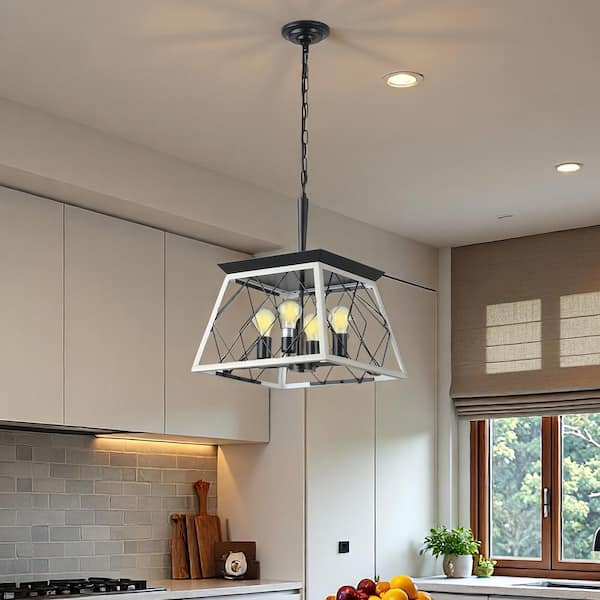 MODERN HABITAT 16 in. 4-Light Matte Black Finish and White Fixture Color Chandeliers for Kitchen with No Bulbs included