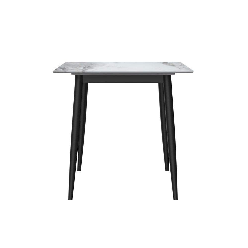 Medium Grey Glass Top Dining Table with Black Steel Base