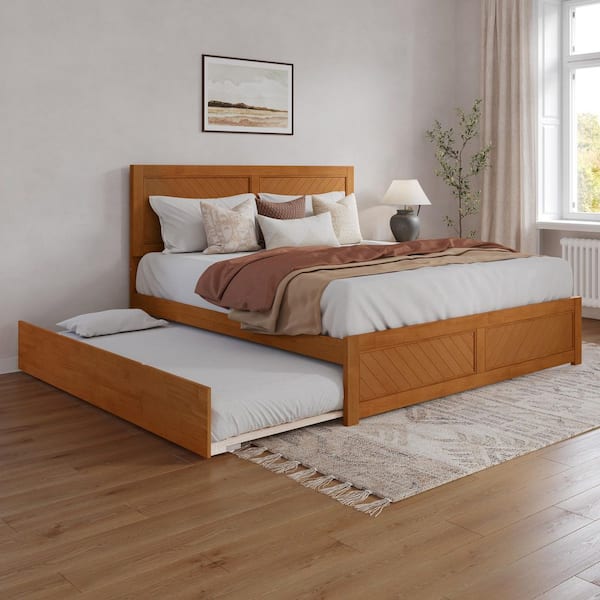 Canyon Light Toffee Natural Bronze Solid Wood Frame King Platform Bed with Matching Footboard and Twin XL Trundle