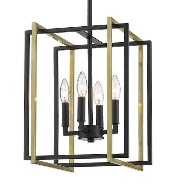 Tribeca 4-Light Black with Aged Brass Accents Chandelier